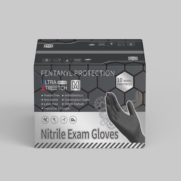 UltraStretch Nitrile Exam Gloves, Black Color, 1000 pc - Picture 6 of 11